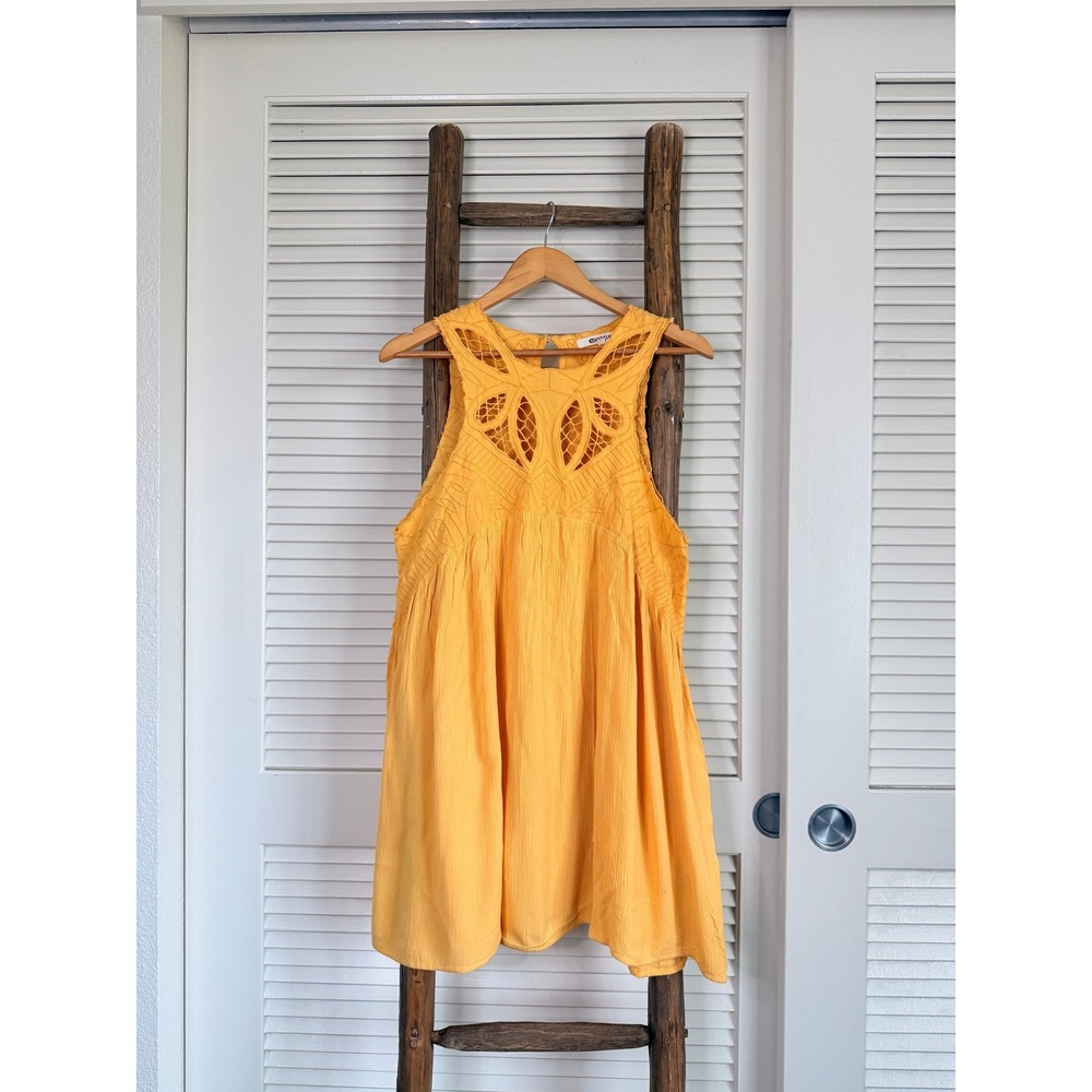 Rip Curl Mini Dress Womens M Yellow  Crochet Cutout‎ Boho Sleeveless